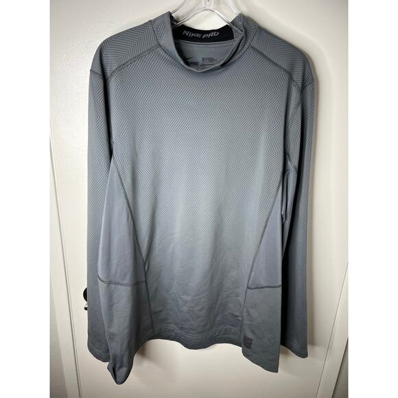 Nike Pro Men's Fitted Dri-Fit Mock Neck Training Shirt Grey Chevron ~ Size XXL - Picture 1 of 7